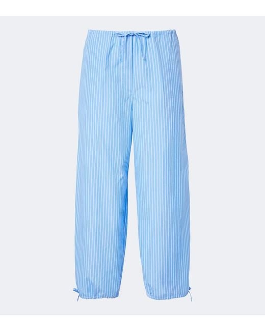 Totême Blue Striped Cotton Poplin Wide-Leg Pants