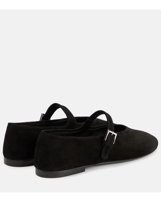 The Row Black Suede Mary Jane Flats