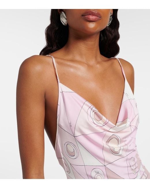 Emilio Pucci Pink Occhi Draped Satin Jersey Minidress
