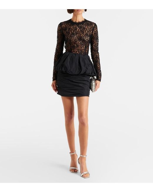 Rebecca Vallance Black Dixie Peplum Lace And Taffeta Minidress