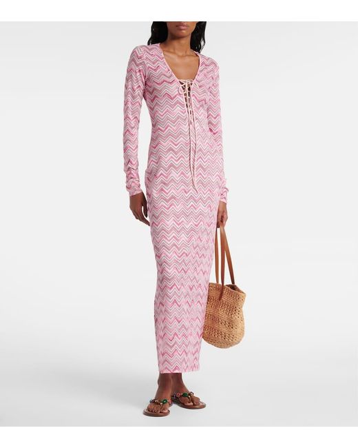 Missoni Pink Maxikleid Aus Haekelstrick