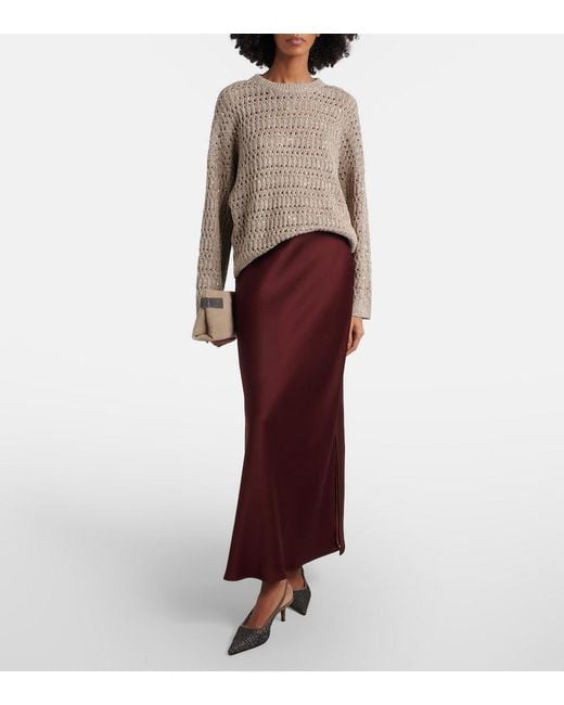 Brunello Cucinelli Purple Satin Maxi Skirt