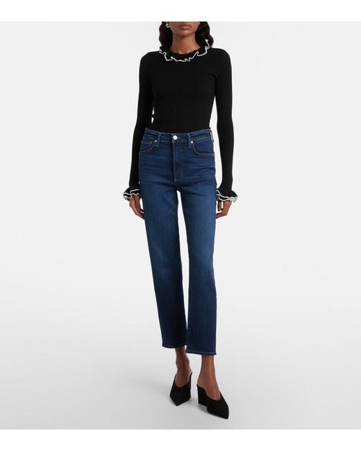 Citizens of Humanity Blue Caia Cropped Mid-Rise Straight Jeans