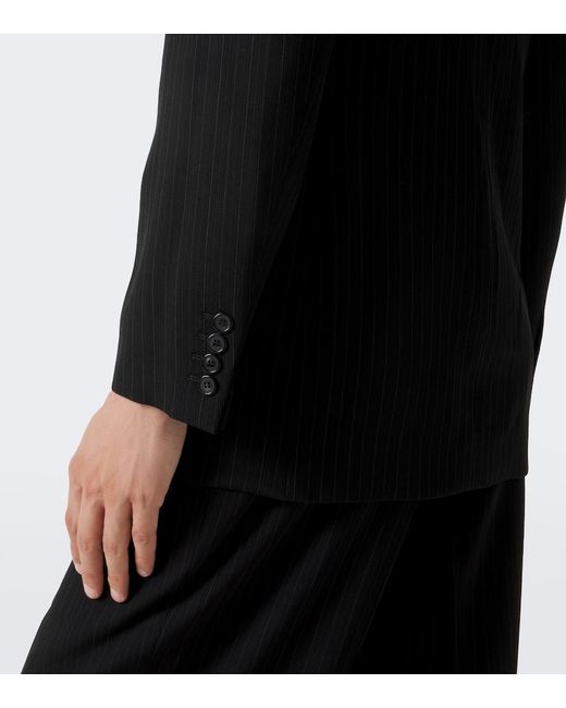 Saint Laurent Black Chalk Stripe Wool-Blend Grain De Poudre Blazer for men