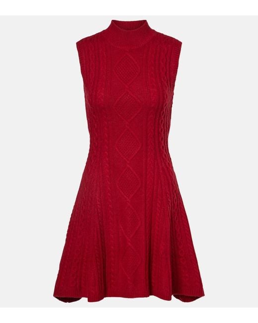 Staud Red Charade Cable-Knit Wool-Blend Minidress