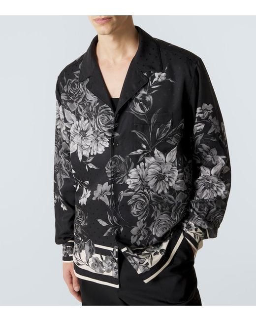 Dolce & Gabbana Black Floral Polka-Dot Silk Shirt for men