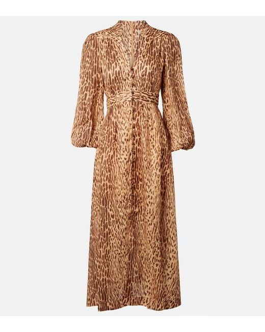 Vestido Midi Cascadian De Lino Estampado Zimmermann de color Brown