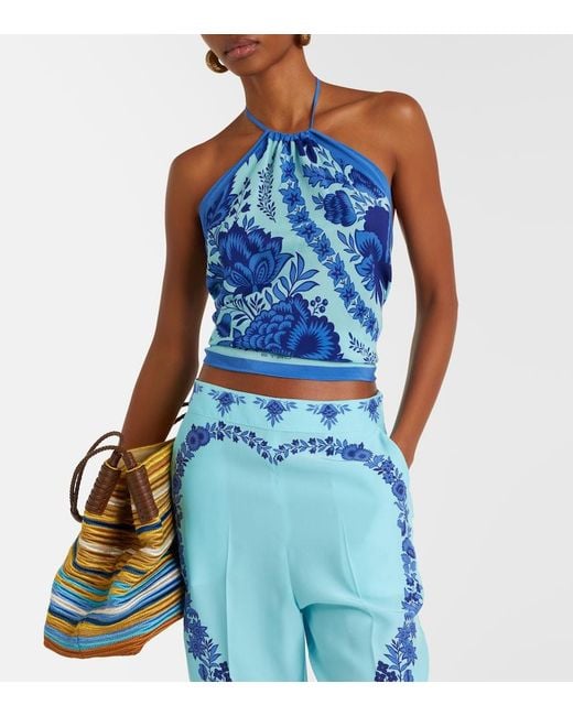 Etro Blue Paisley Halterneck Silk Top