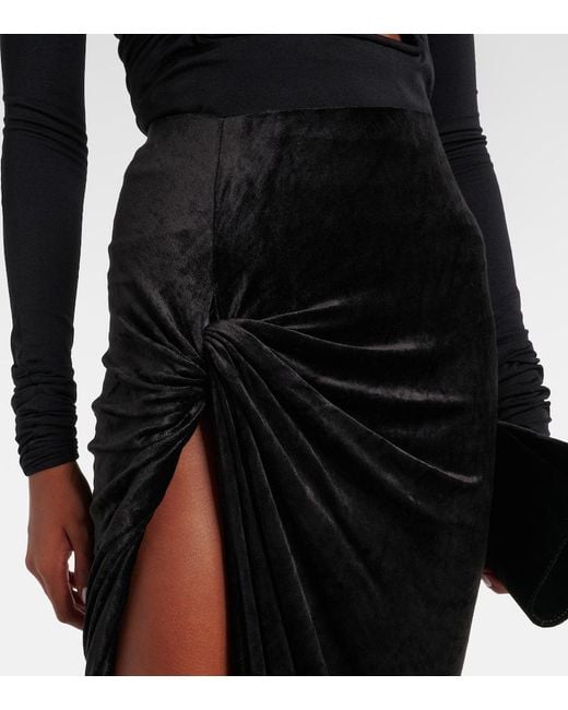 Rick Owens Black Lilies Twist Edfu Velvet Maxi Skirt