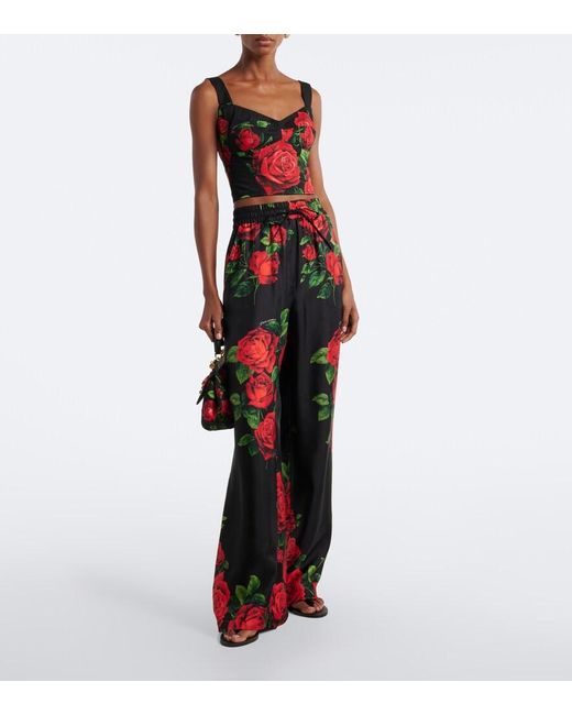 Dolce & Gabbana Red Floral Silk Wide-Leg Palazzo Pants