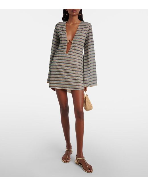 Oseree Brown Lumiere Striped Minidress