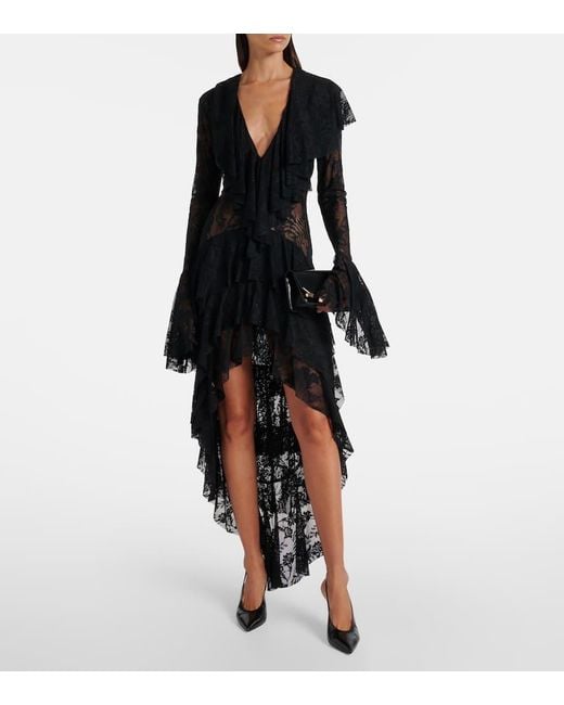 Norma Kamali Black Asymmetric Ruffled Midi Dress