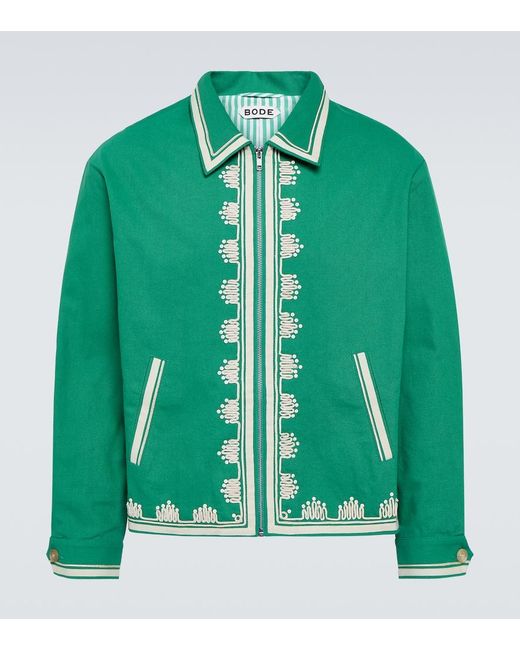 Bode Green Ripple Embroidered Cotton Jacket for men