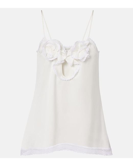 Magda Butrym White Floral-Applique Lace-Trimmed Silk Satin Camisole