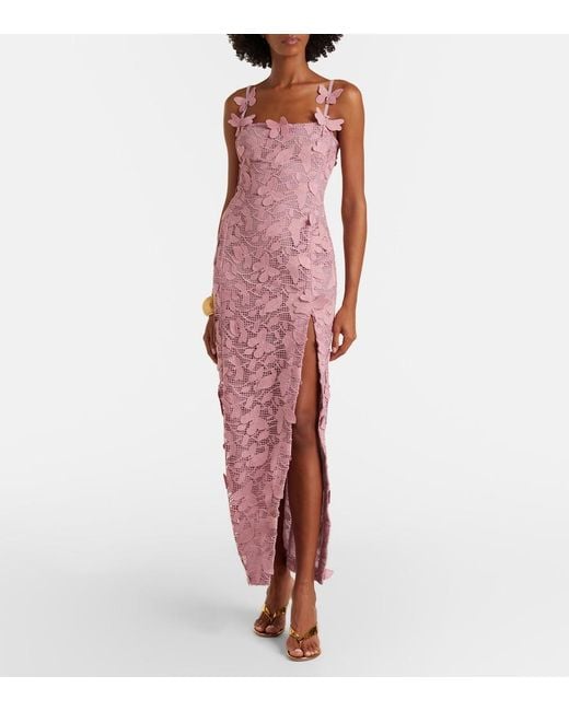 Blumarine Pink Embroidered Lace Maxi Dress