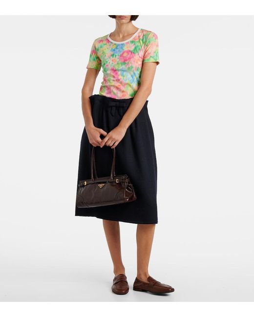 Prada Multicolor Triangle-Appliqué Printed Ribbed Cotton-Jersey T-Shirt