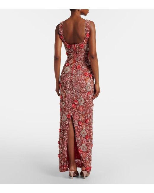 Rachel Gilbert Red Francesca Embellished Floral Gown