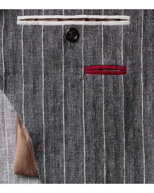 Brunello Cucinelli Black Chalk Stripe Linen Suit for men