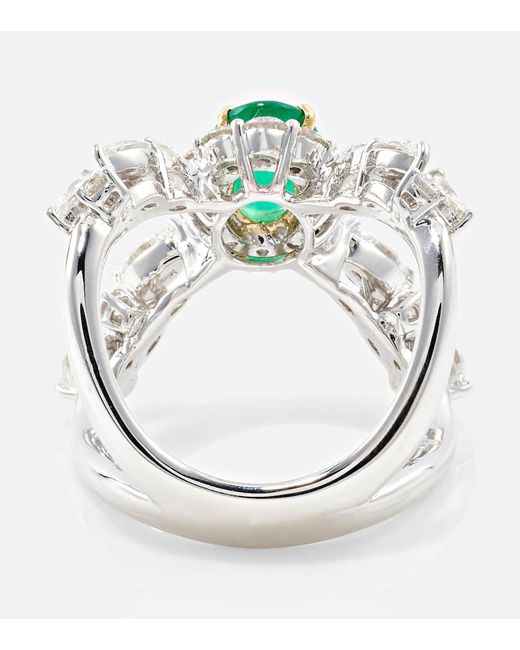 Anello Reign Supreme in oro bianco 18kt con diamanti e smeraldi di YEPREM in Multicolor