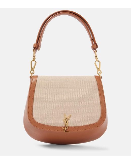 Saint Laurent Brown Voltaire Leather And Canvas Shoulder Bag