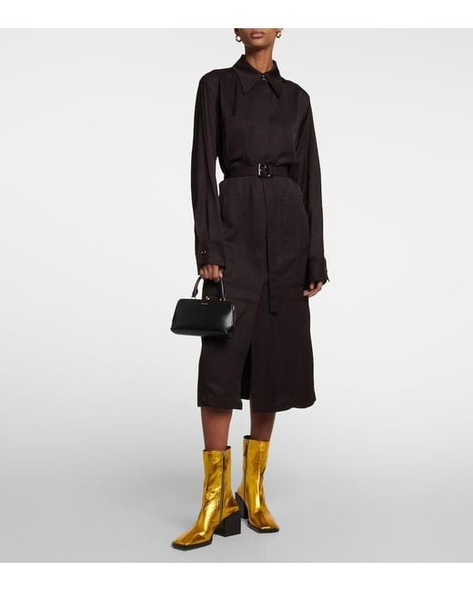 Jil Sander Yellow Metallic Leather Ankle Boots