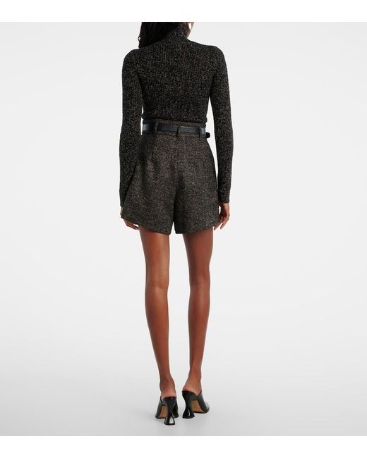 Max Mara Black Herringbone Wool-Blend Shorts