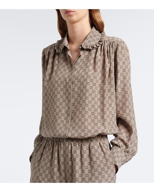 Gucci Brown Gg Silk Crepe De Chine Blouse