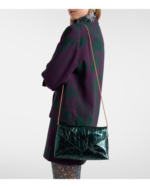 Dries Van Noten Green Medium Metallic Leather Clutch