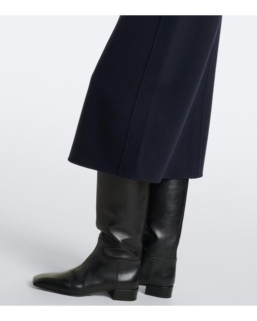 Max Mara Blue Belted Virgin Wool Midi Skirt