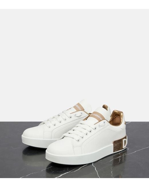 Zapatillas de cuero blancas con logo Dolce & Gabbana de color White