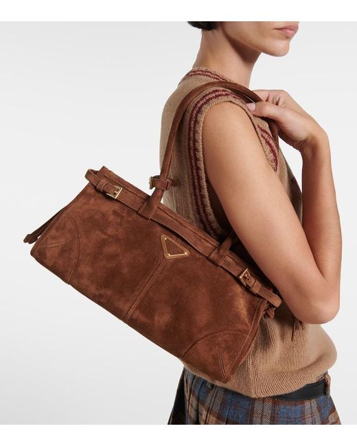 Prada Brown Bonnie Medium Suede Shoulder Bag