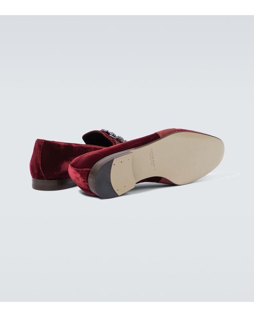 Manolo Blahnik Red Carlton Embellished Velvet Loafers for men