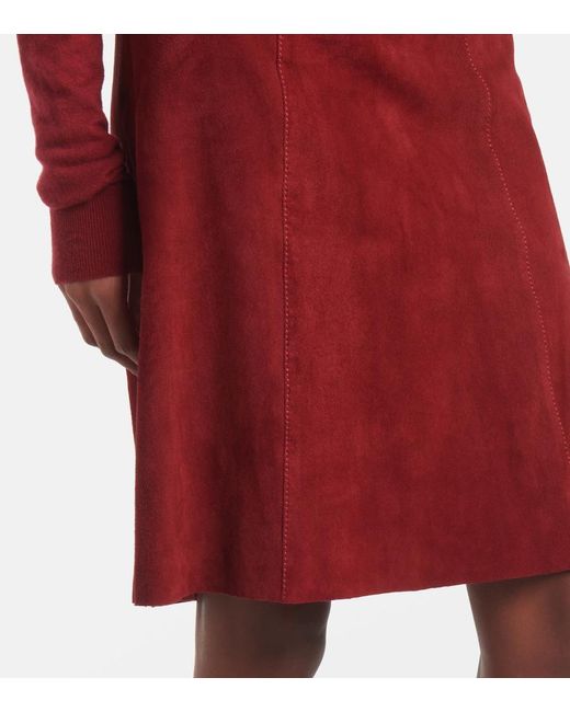 Joseph Red Suede Midi Skirt