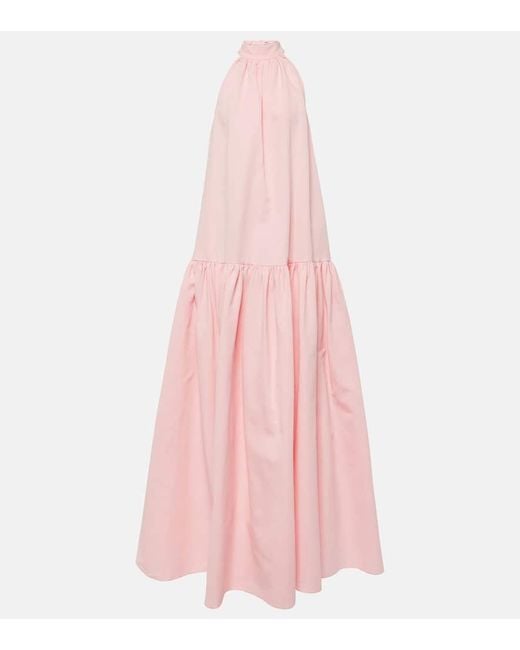 Staud Pink Marlowe Tiered Poplin Maxi Dress