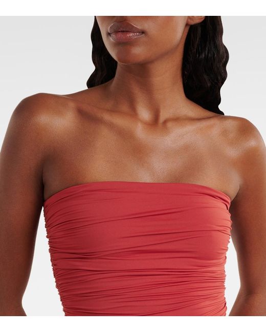 Magda Butrym Red Floral-Applique Ruched Swimsuit