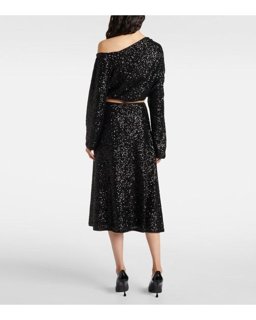 Diane von Furstenberg Black Araminta Sequined High-Rise Midi Skirt