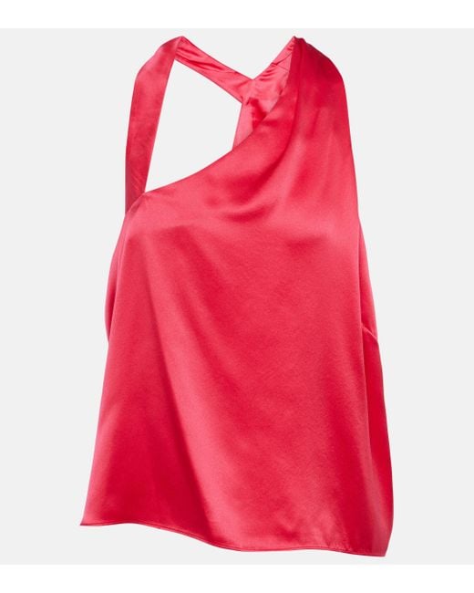 The Sei Red One-shoulder Silk Top