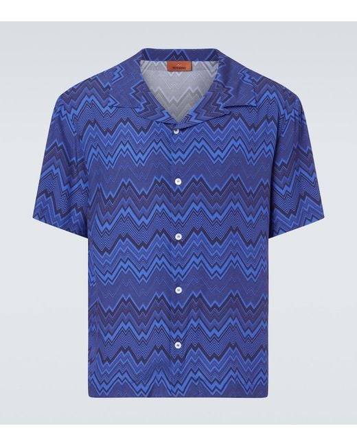 Missoni Blue Zigzag Bowling Shirt for men