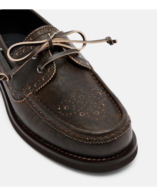 Brunello Cucinelli Black Monili Leather Boat Shoes