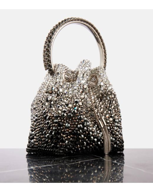 Jimmy Choo White Bon Bon Embellished Bucket Bag