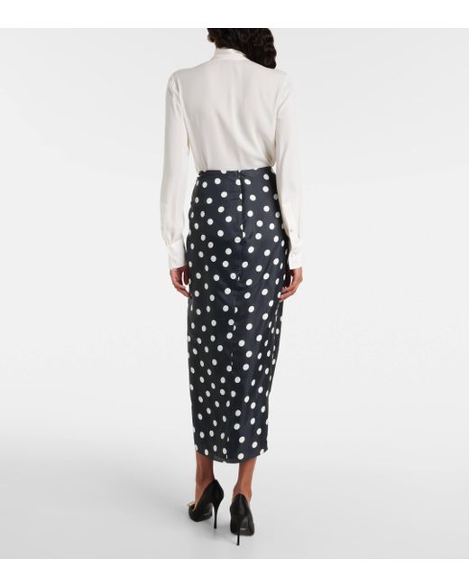 Carolina Herrera Black Polka-dot Gathered Satin Midi Skirt