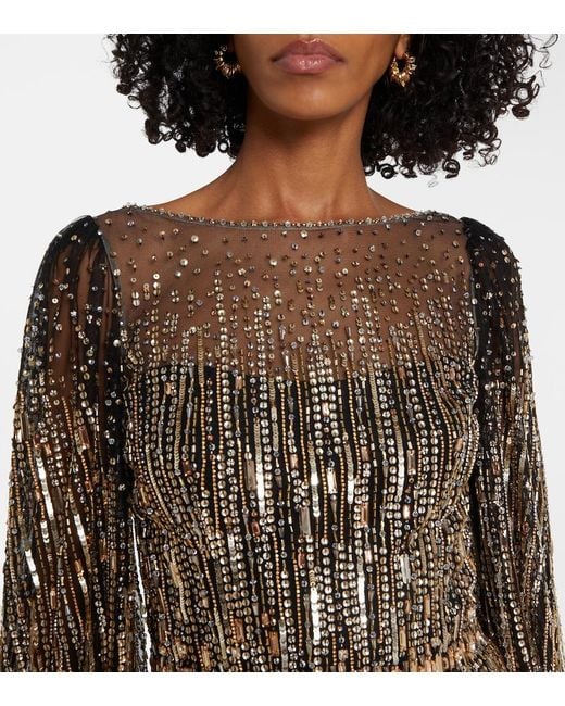 Jenny Packham Gray Rhapsody Sequined Gown
