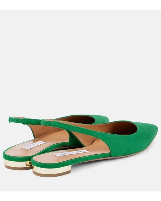 Aquazzura Green Purist Suede Slingback Flats