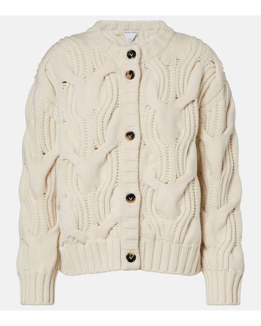 Bottega Veneta Natural Cable-Knit Wool Cardigan