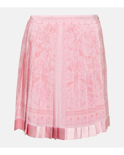Versace Pink Barocco Pleated Silk Miniskirt
