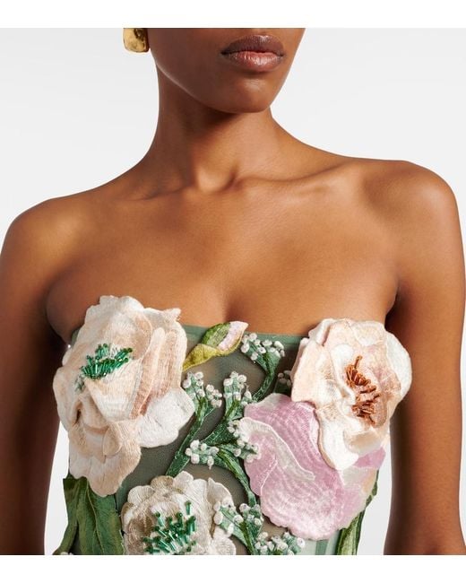 LEO LIN Green Roselle Floral-Applique Minidress