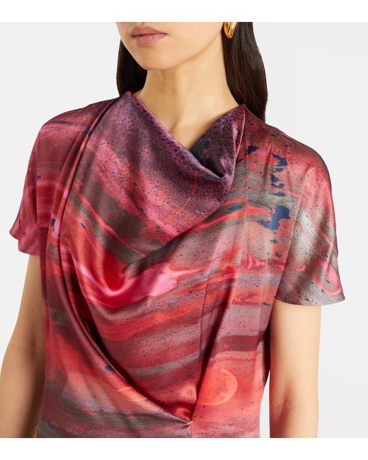 Roksanda Red Printed Draped Silk Satin Top