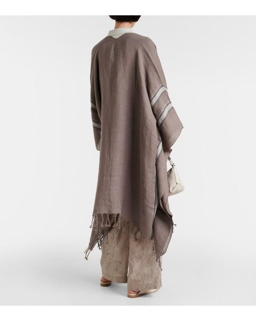 Brunello Cucinelli Brown Striped Linen Cape