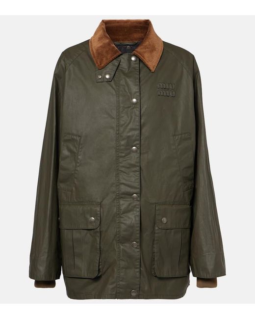 Miu Miu Green Jacke Aus Popeline Mit Cord