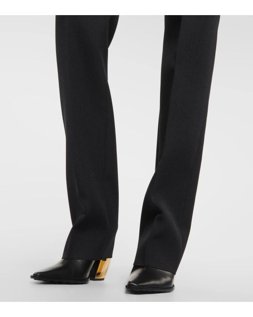 Pantalon slim a taille haute en laine Bottega Veneta en coloris Black